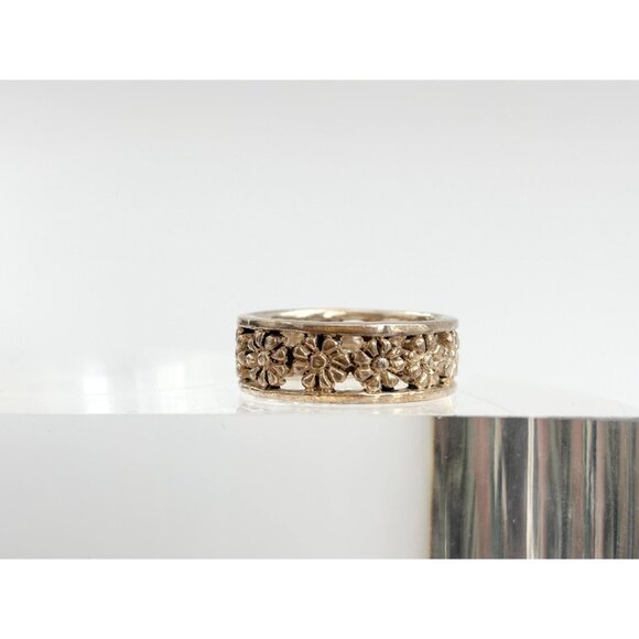 Daisy Floral Cutout Designed 925 Sterling Silver Vintage Ring - sz 9.25 - Picture 10 of 10